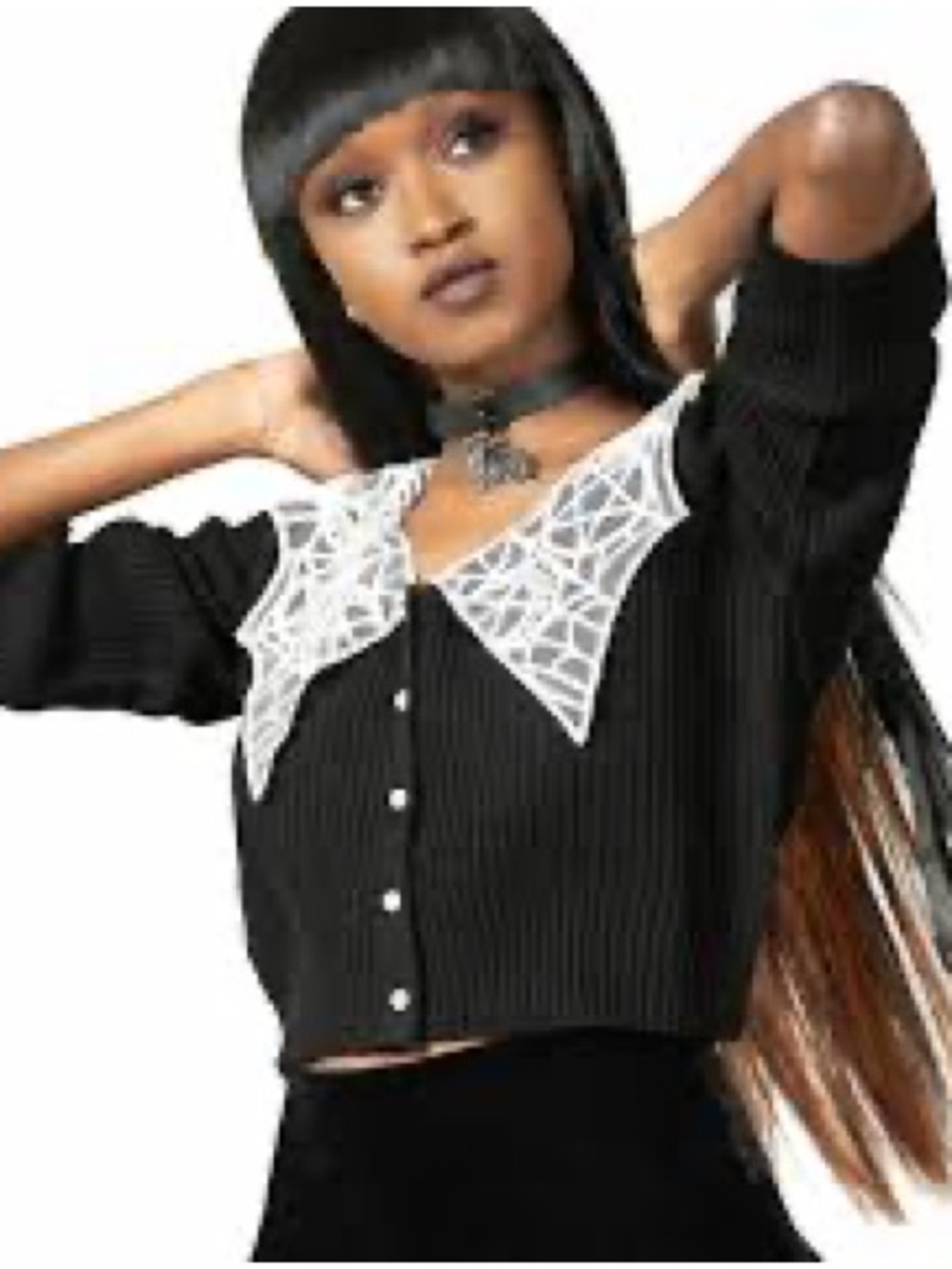 Killstar Clarita Chlo Cardigan Black XXL Spiderweb Lace Collar Goth Sweater - Picture 3 of 4